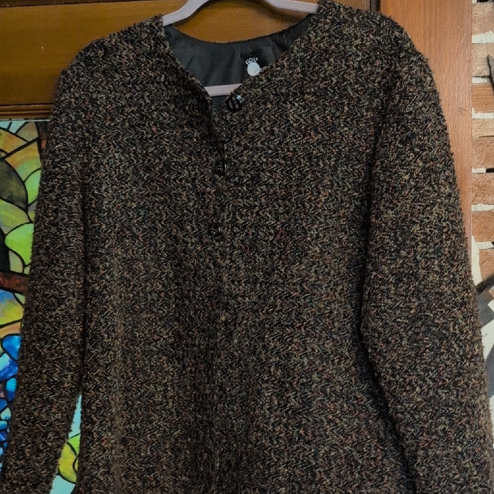 Elegant Brown/Multi Color Button-down Tweed Women's Sweater